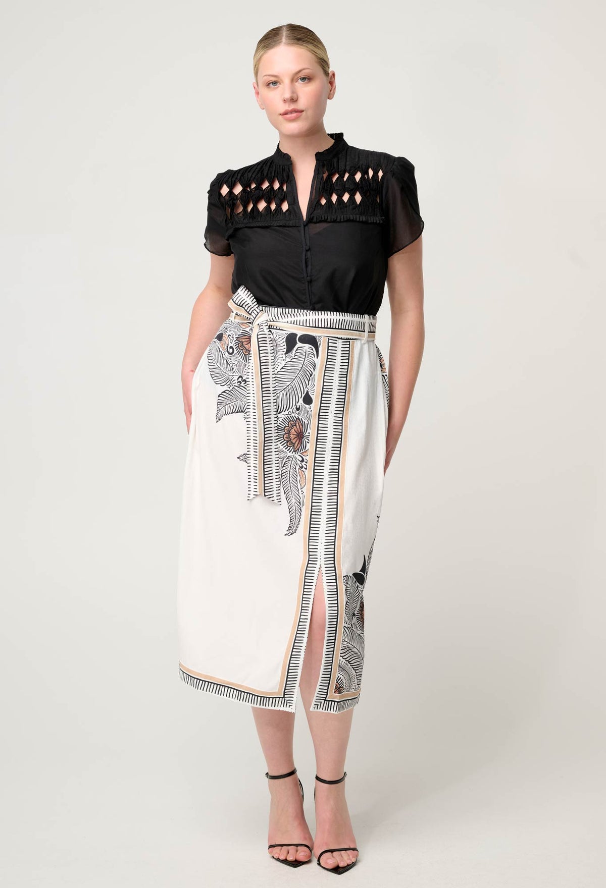 Once Was - Zenobia Contrast Trim Viscose Skirt - Ivory Casablanca