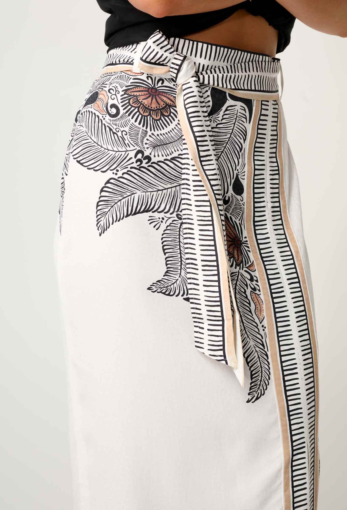 Once Was - Zenobia Contrast Trim Viscose Skirt - Ivory Casablanca