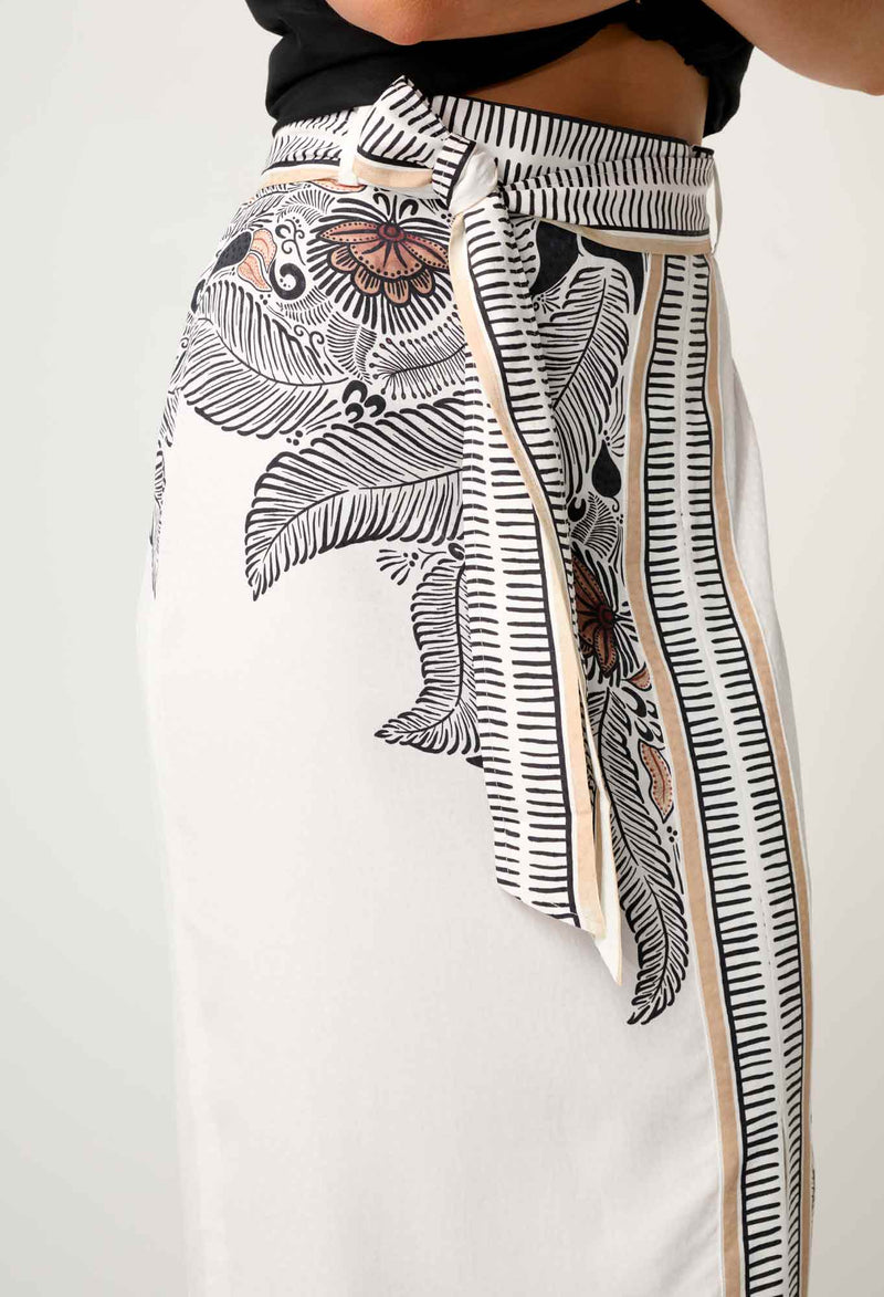 Once Was - Zenobia Contrast Trim Viscose Skirt - Ivory Casablanca