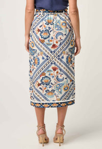 Once Was - Zenobia Viscose Fringe Midi Skirt in Petinos Floros