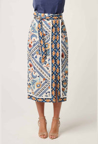 Once Was - Zenobia Viscose Fringe Midi Skirt in Petinos Floros