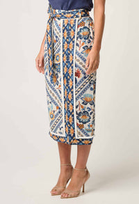 Once Was - Zenobia Viscose Fringe Midi Skirt in Petinos Floros