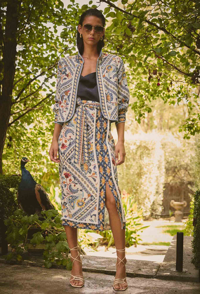 Once Was - Zenobia Viscose Fringe Midi Skirt in Petinos Floros