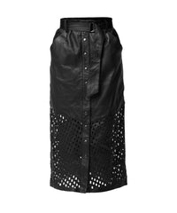 Once Was -  Hypnotic Leather Custom Laser Midi Skirt - Black Lattice