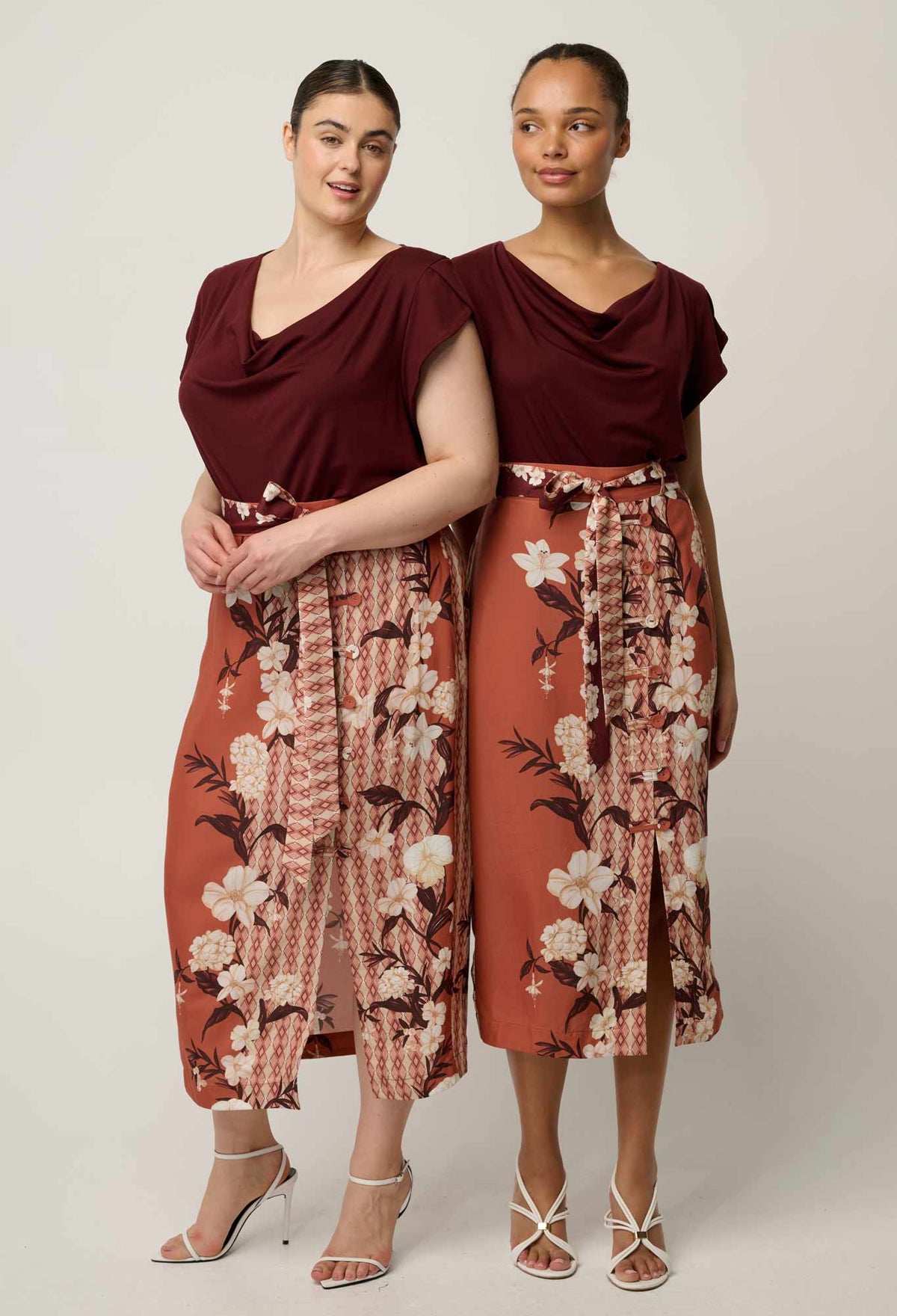 Once Was Adria Skirt Amber Vine - shown on two models
