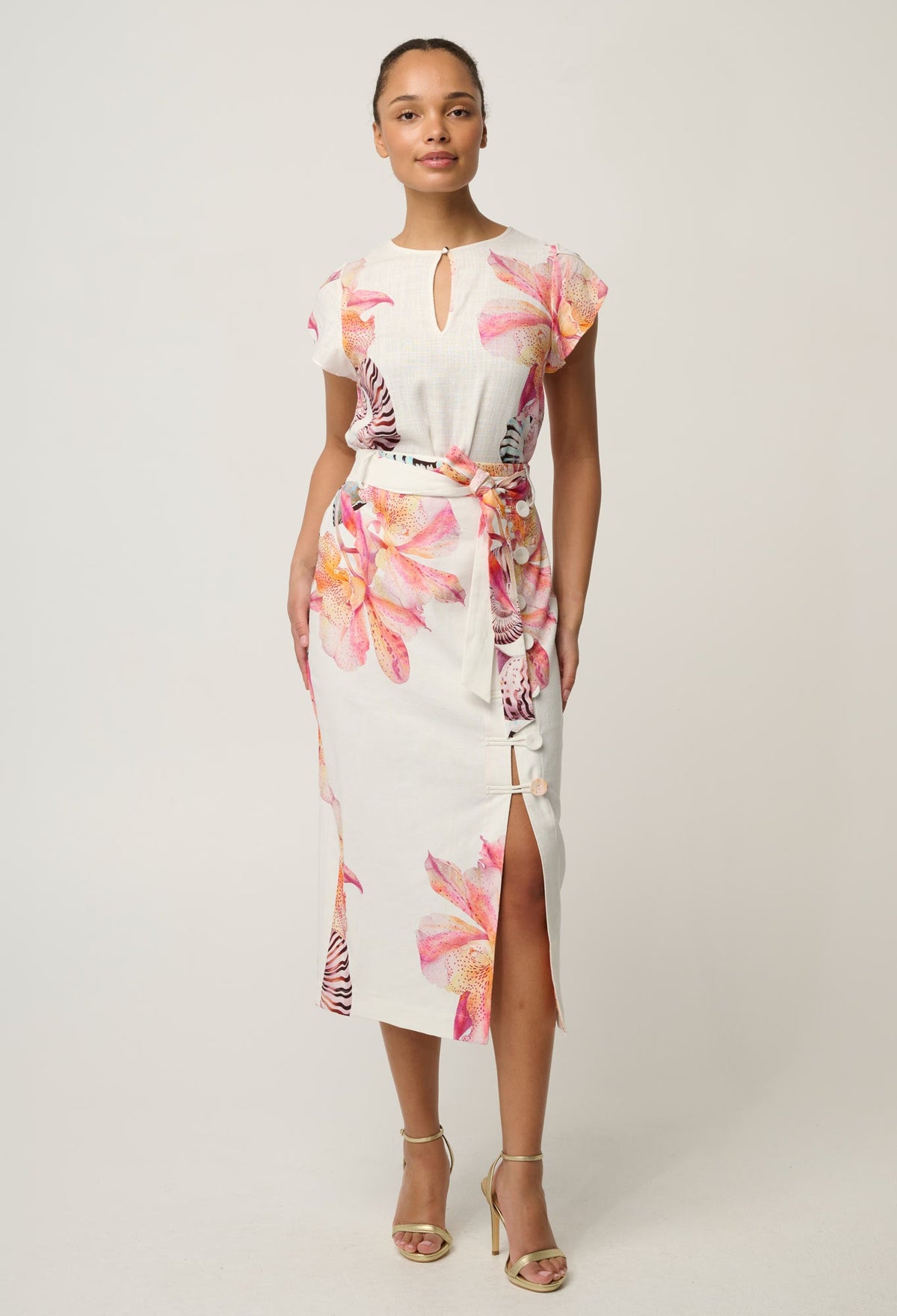 OnceWas Adria Printed Midi Skirt in Nautilus Bloom