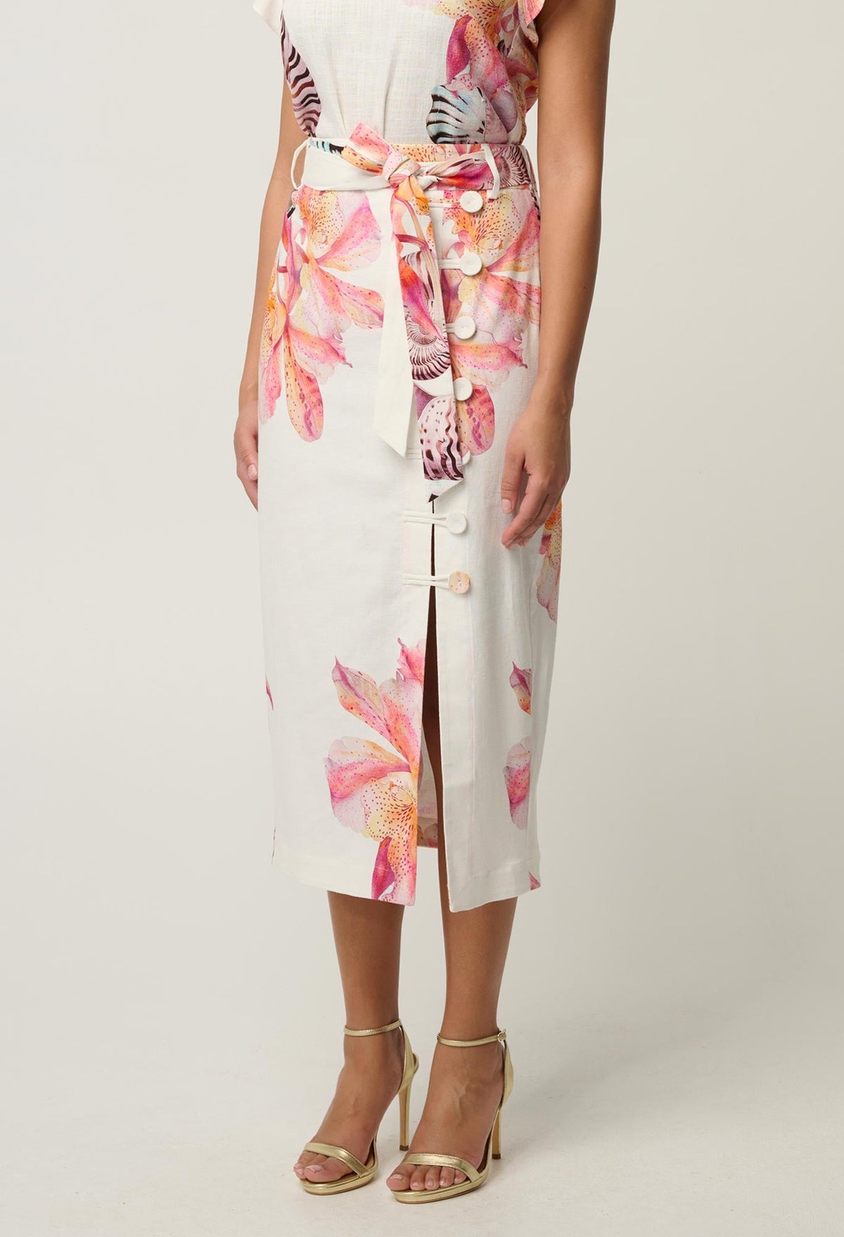 OnceWas Adria Printed Midi Skirt in Nautilus Bloom