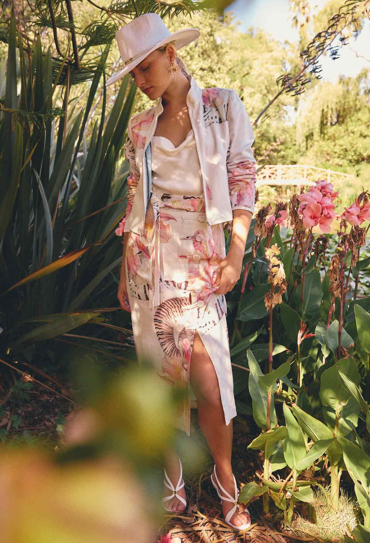 OnceWas Adria Printed Midi Skirt in Nautilus Bloom