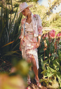 OnceWas Adria Printed Midi Skirt in Nautilus Bloom