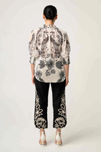 Once Was - Oleander Placement Cotton Silk Print Blouse - IMPERIAL STONE