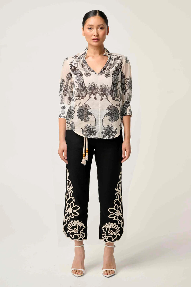 Once Was - Oleander Placement Cotton Silk Print Blouse - IMPERIAL STONE