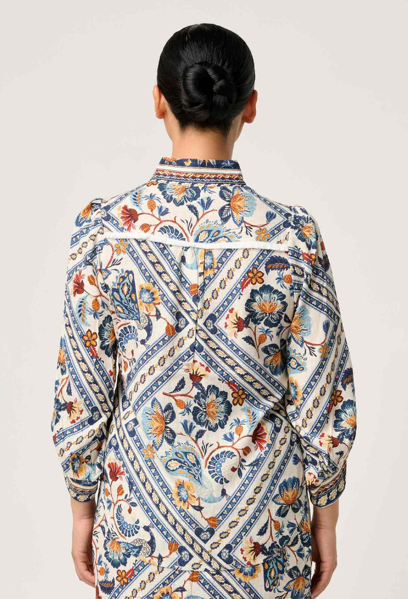 Once Was - Alexis Linen Viscose Fringe Shirt in Petinos Floros