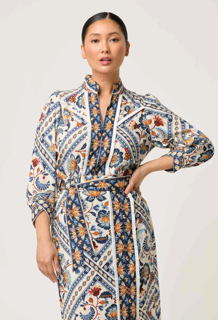Once Was - Alexis Linen Viscose Fringe Shirt in Petinos Floros