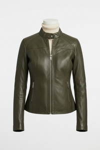 Anora - Olive Biker Leather Jacket