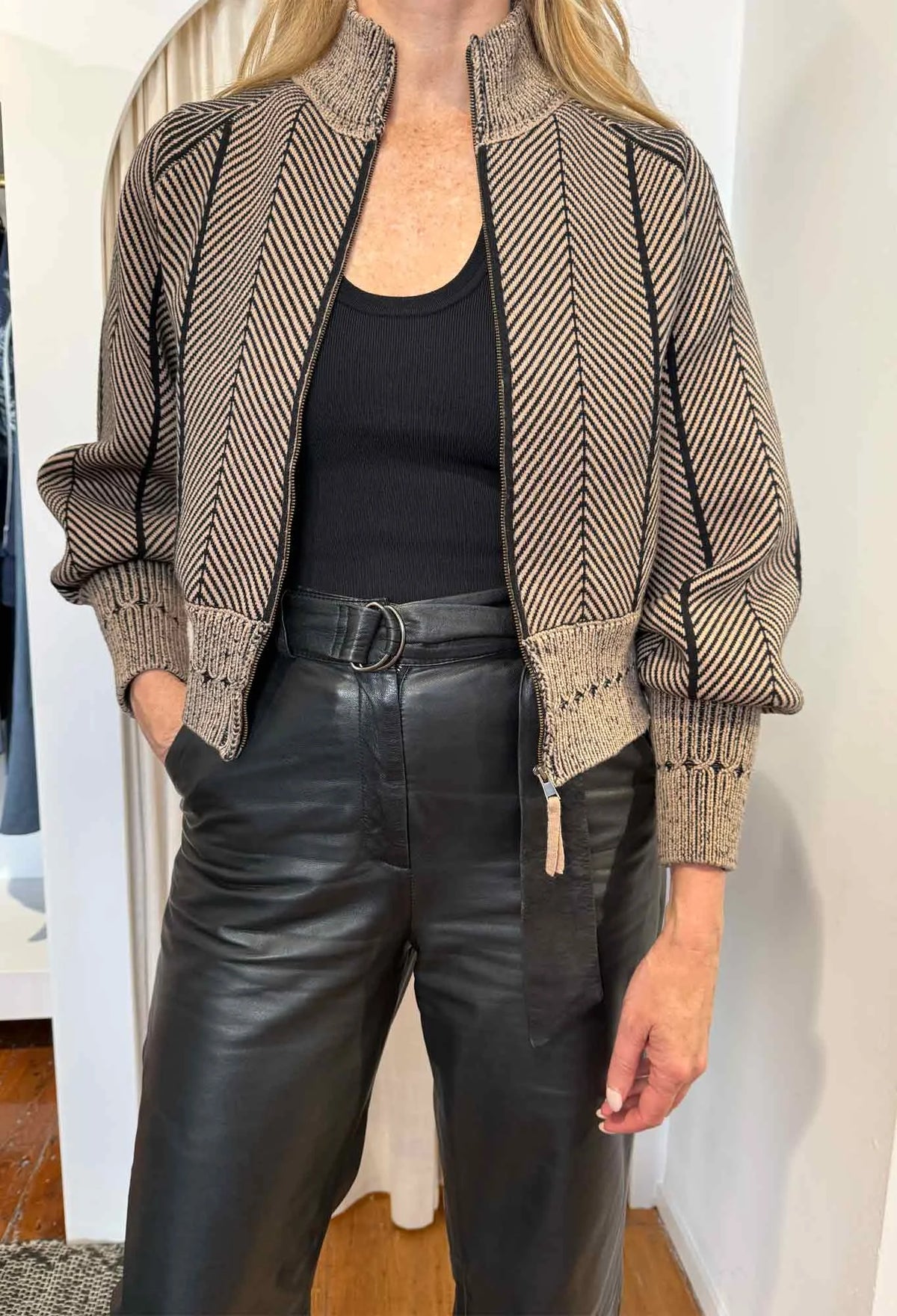 Once Was - Jeanne Wool Blend Textured Knit Bomber Jacket