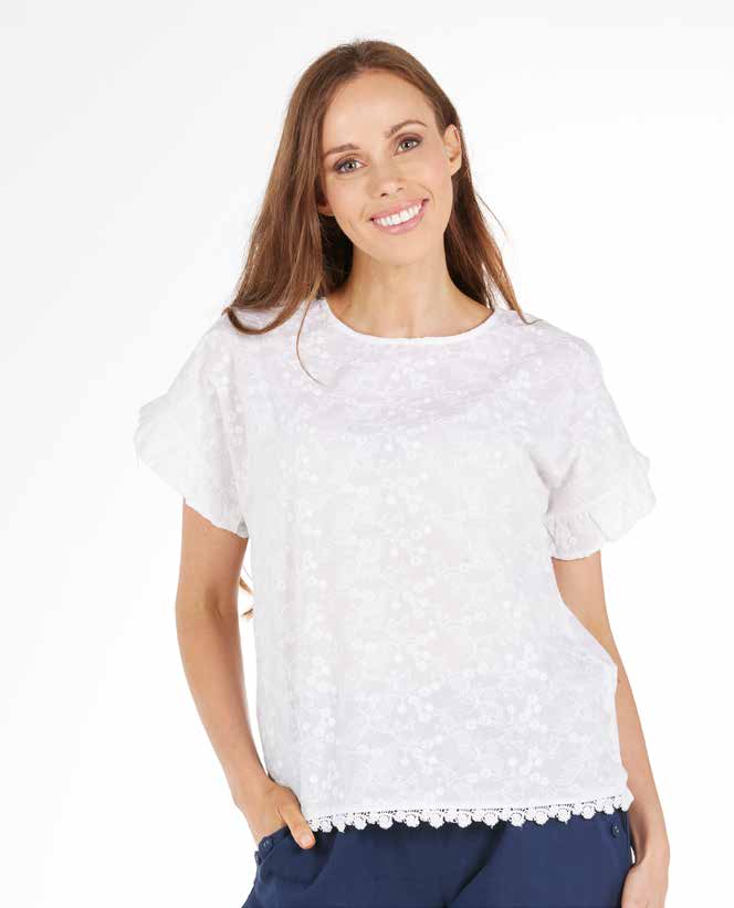 Embroided Linen Blend Top - White 2047