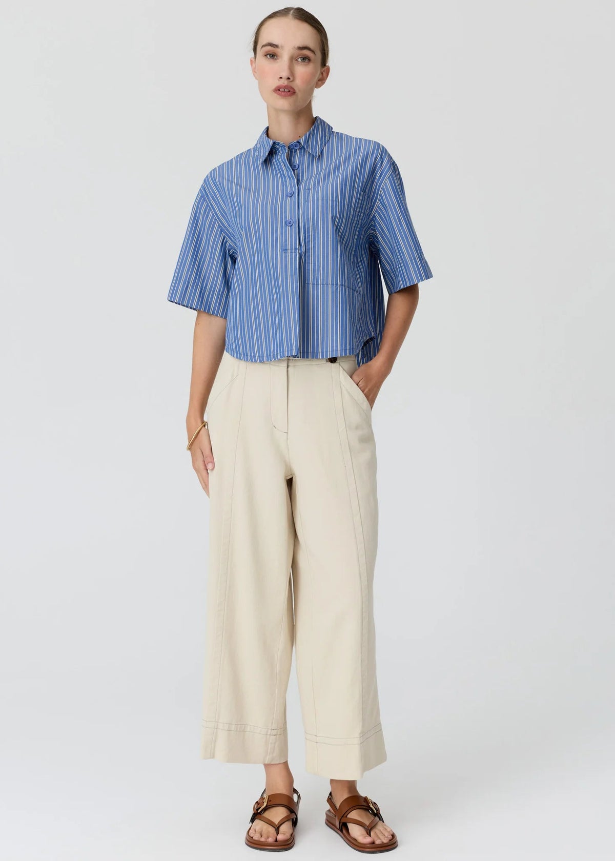 POL Aubin Camp Shirt Blue/Butter styled