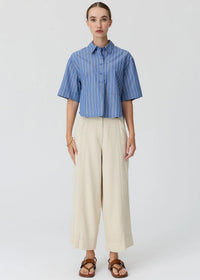 POL Aubin Camp Shirt in Blue/Butter stripe