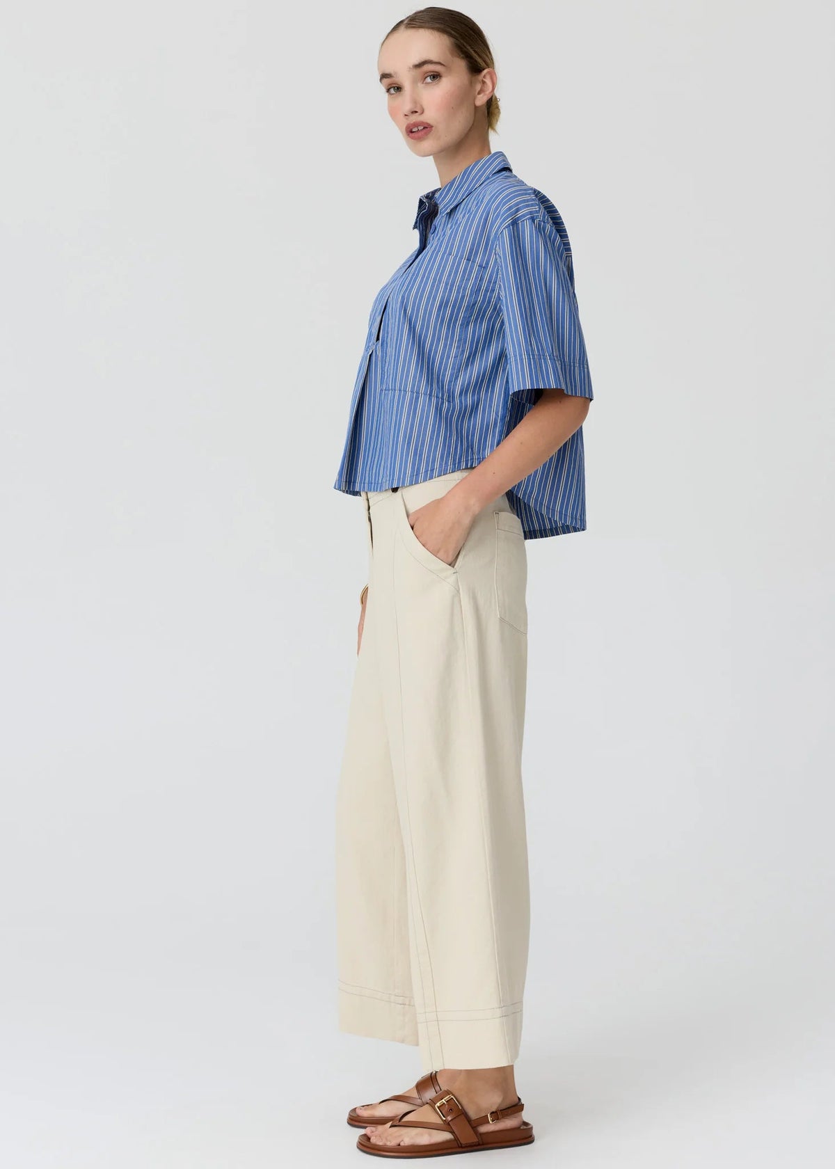 POL Aubin Camp Shirt Blue/Butter side view