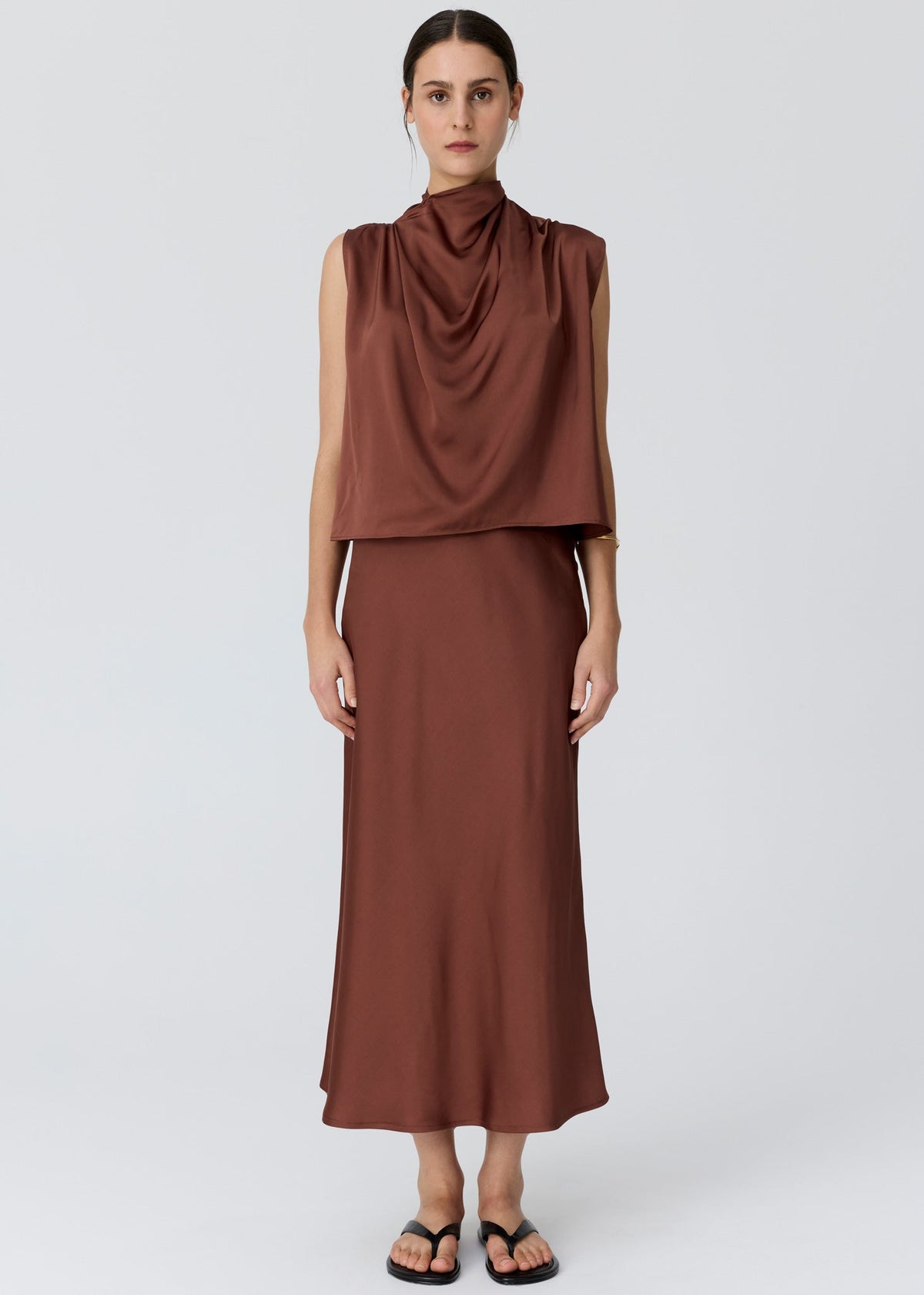 POL Innes Tie Neck Top Toffee front