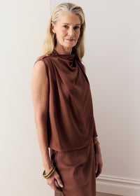 POL Innes Tie Neck Top in Toffee