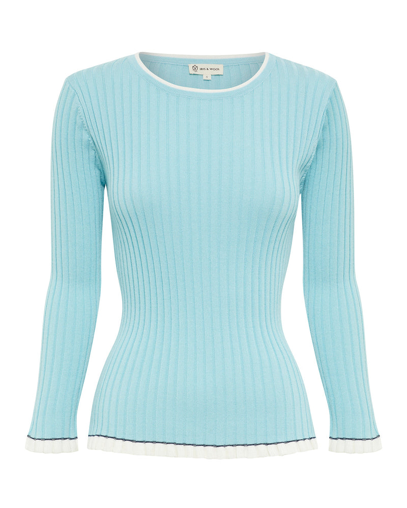 Audrey Wool Rib Top - Ice Blue