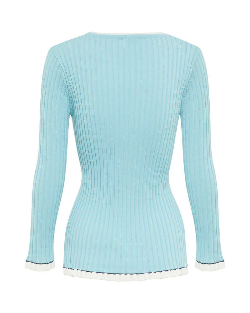 Audrey Wool Rib Top - Ice Blue