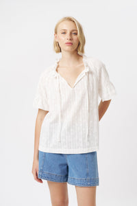 Kireina - Patricia Shirt - White with White Flower
