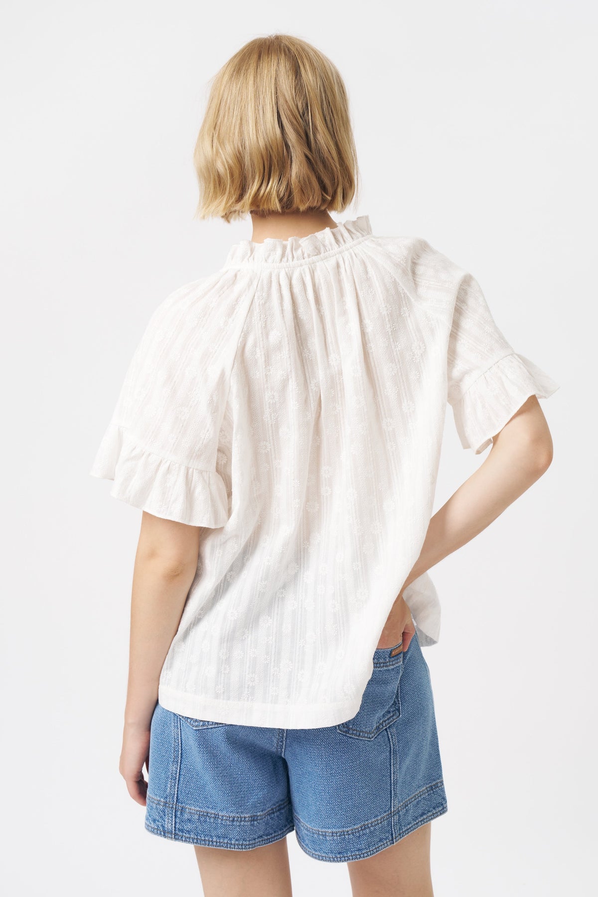 Kireina - Patricia Shirt - White with White Flower