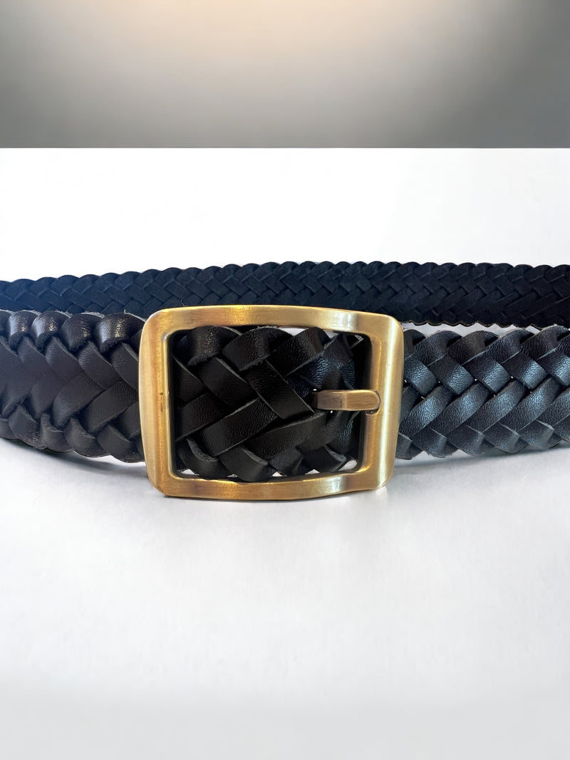 Handmade Plaited Leather Belt - Glod Buckle