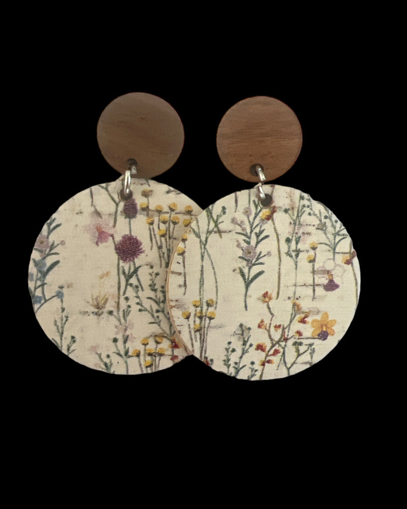 Wildflowers - Leather & Wood Earring