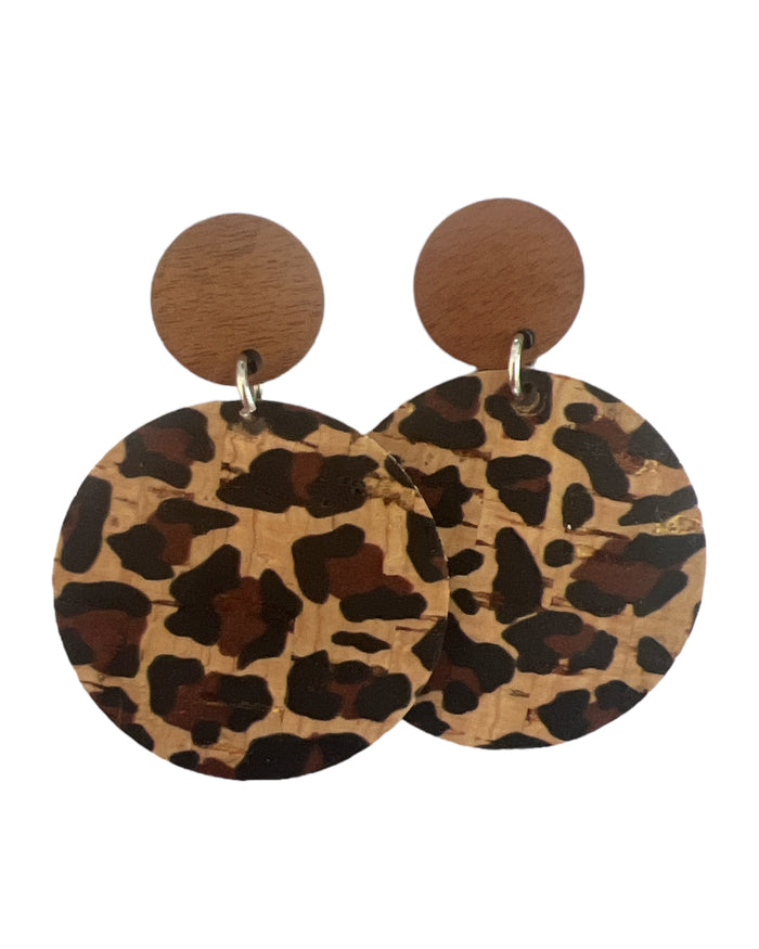 Leopard Spots - Cork & Wood Earrings