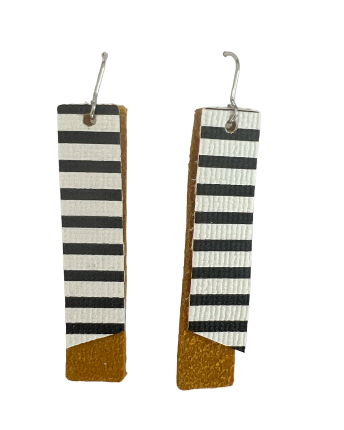 Black & White Stripe Mustard Earrings