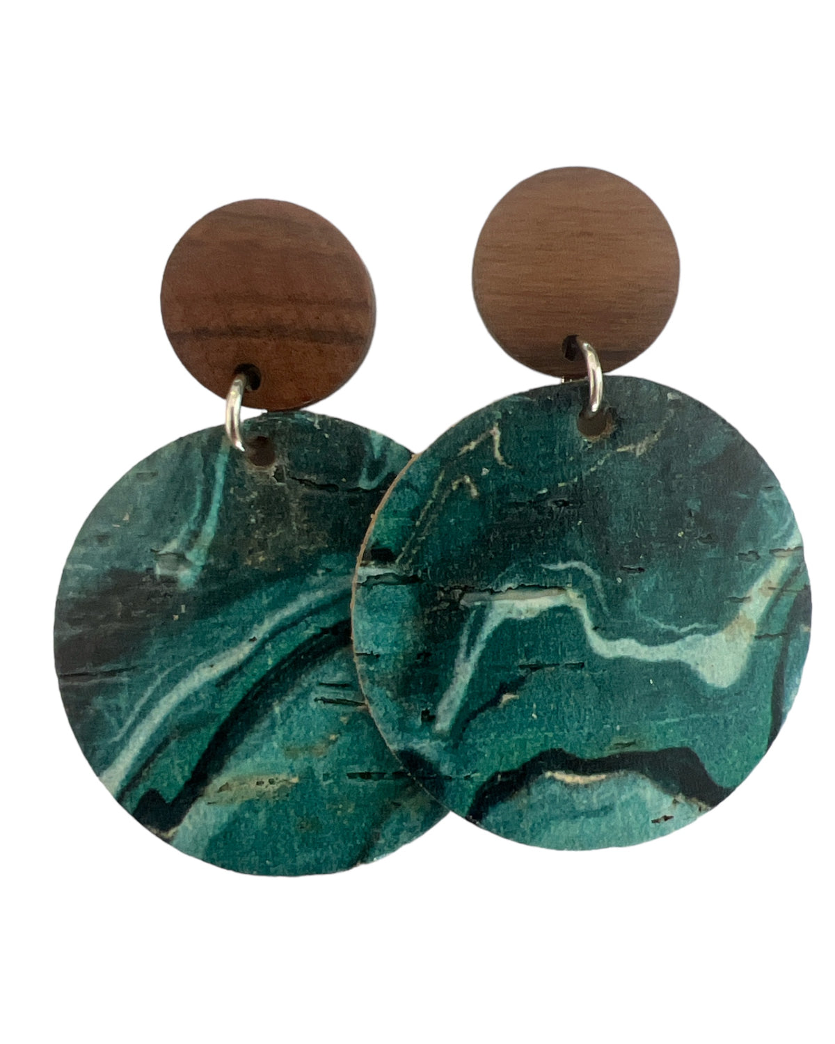 Emerald Aqua - Cork & Wood Earrings