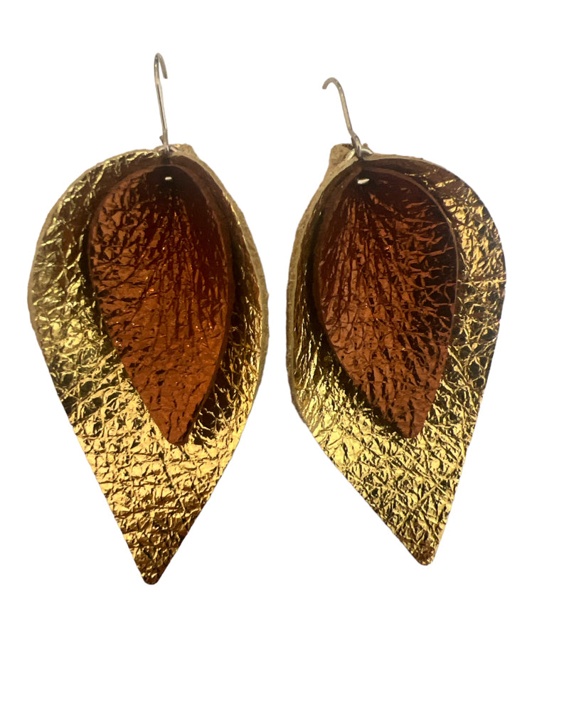 Brown & Gold - Stacked Petal Earrings