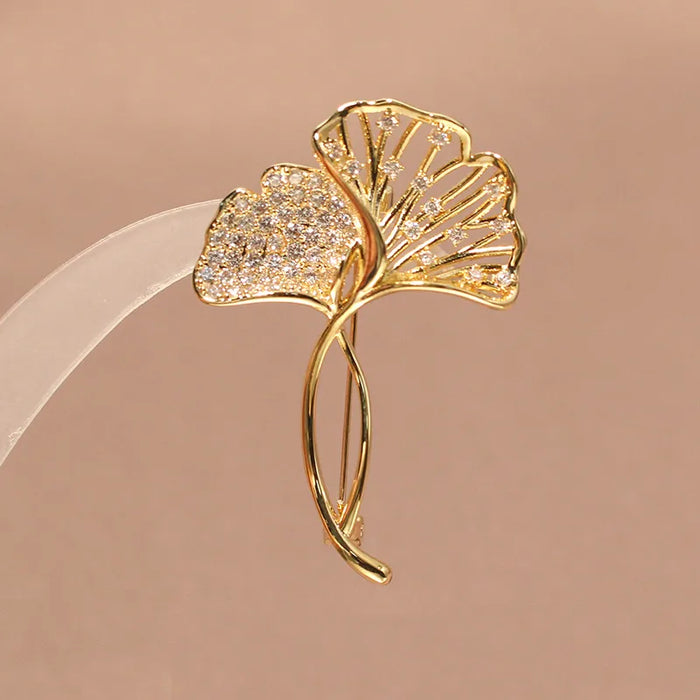Gold Ginko Brooch