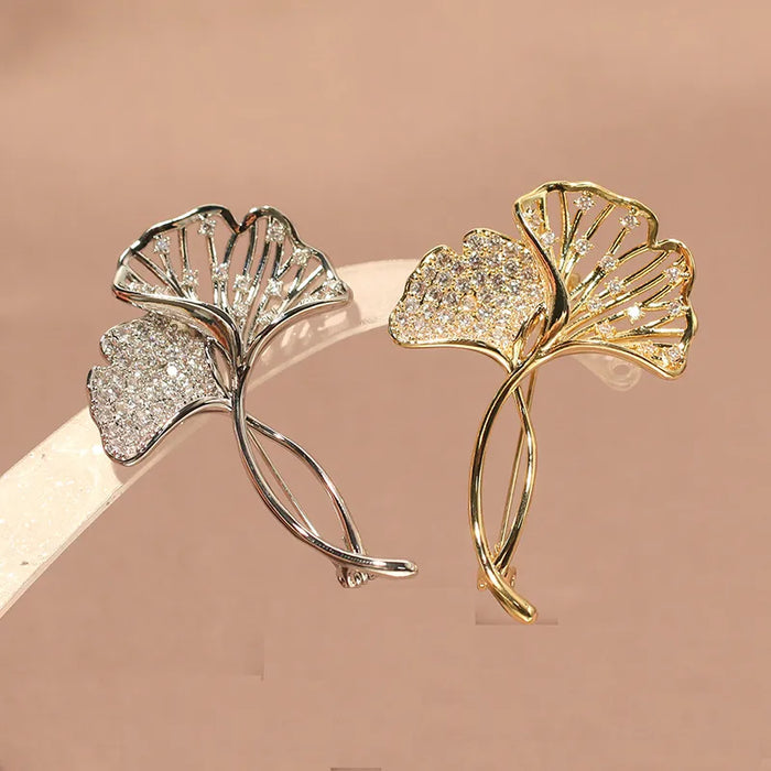 Gold Ginko Brooch