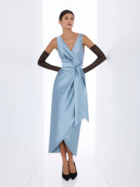Moss & Spy Prudence Dress in sky blue shot taffeta, front view