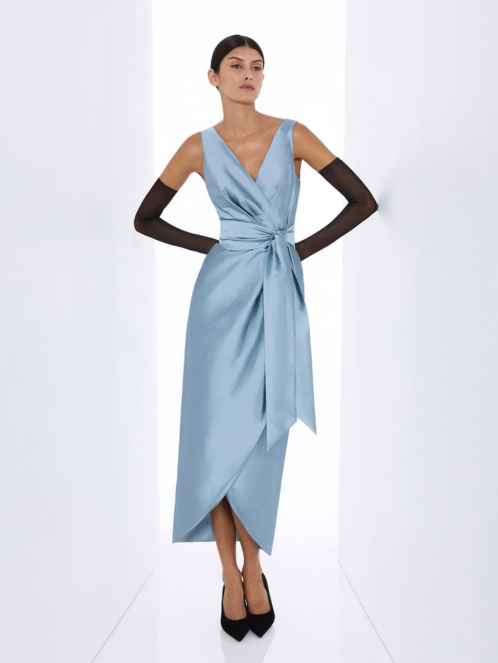 Moss & Spy Prudence Dress in sky blue shot taffeta, front view