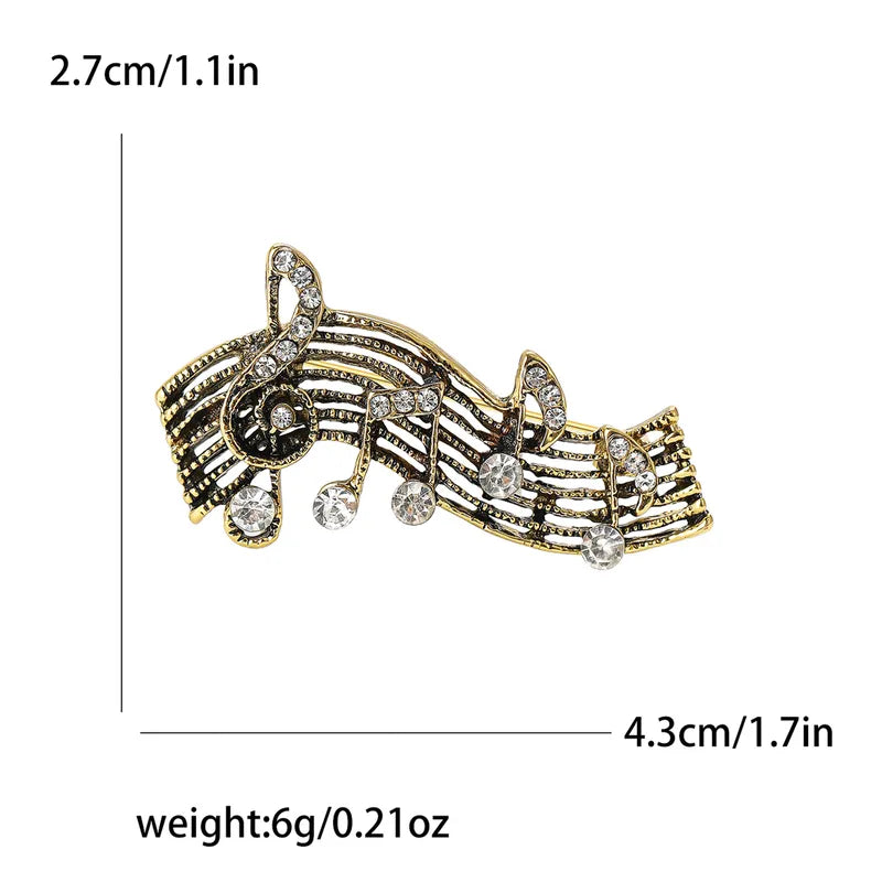 Retro Rhinestone Notes Pin