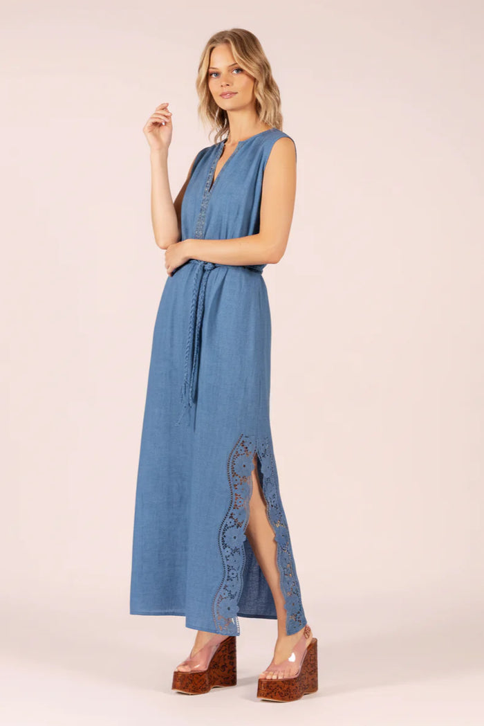 Lola - Stella Linen & Lace Maxi Cornflower
