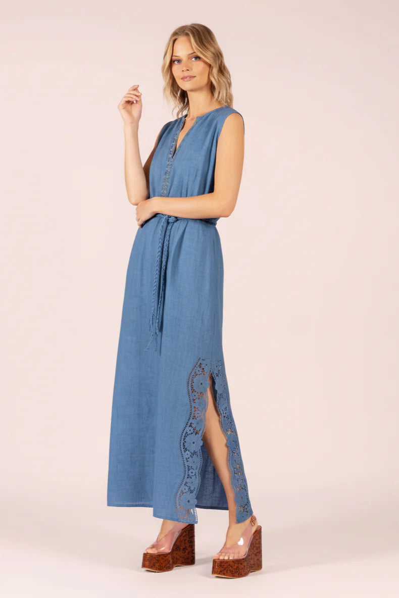Lola - Stella Linen & Lace Maxi Cornflower