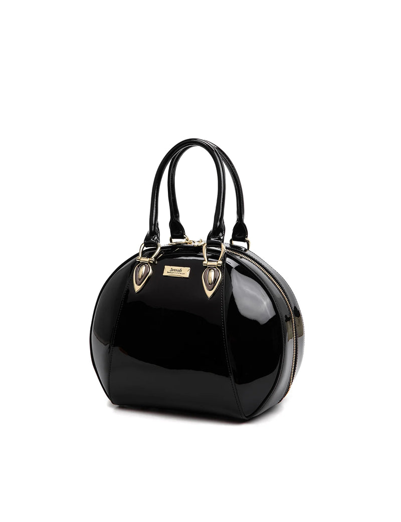 Allura Rounded Mini Patent Leather Handbag - Black
