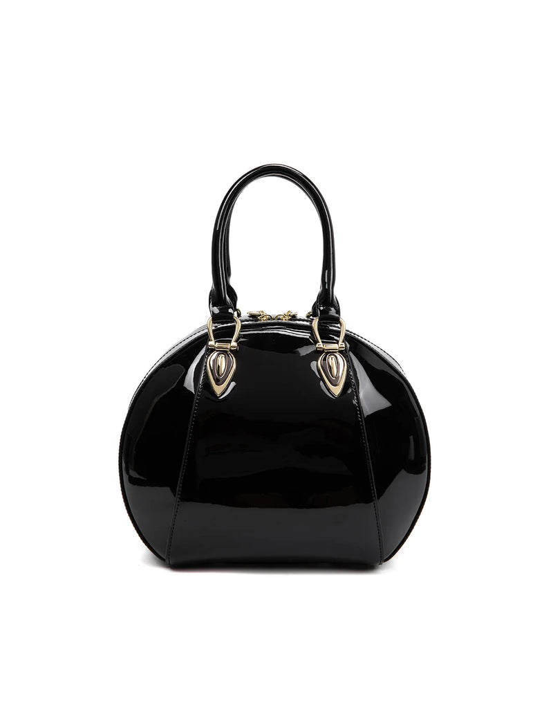 Allura Rounded Mini Patent Leather Handbag - Black