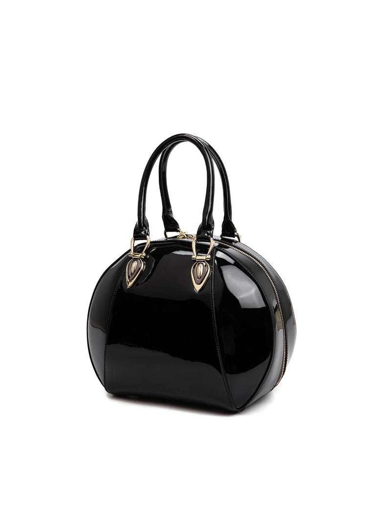Allura Rounded Mini Patent Leather Handbag - Black