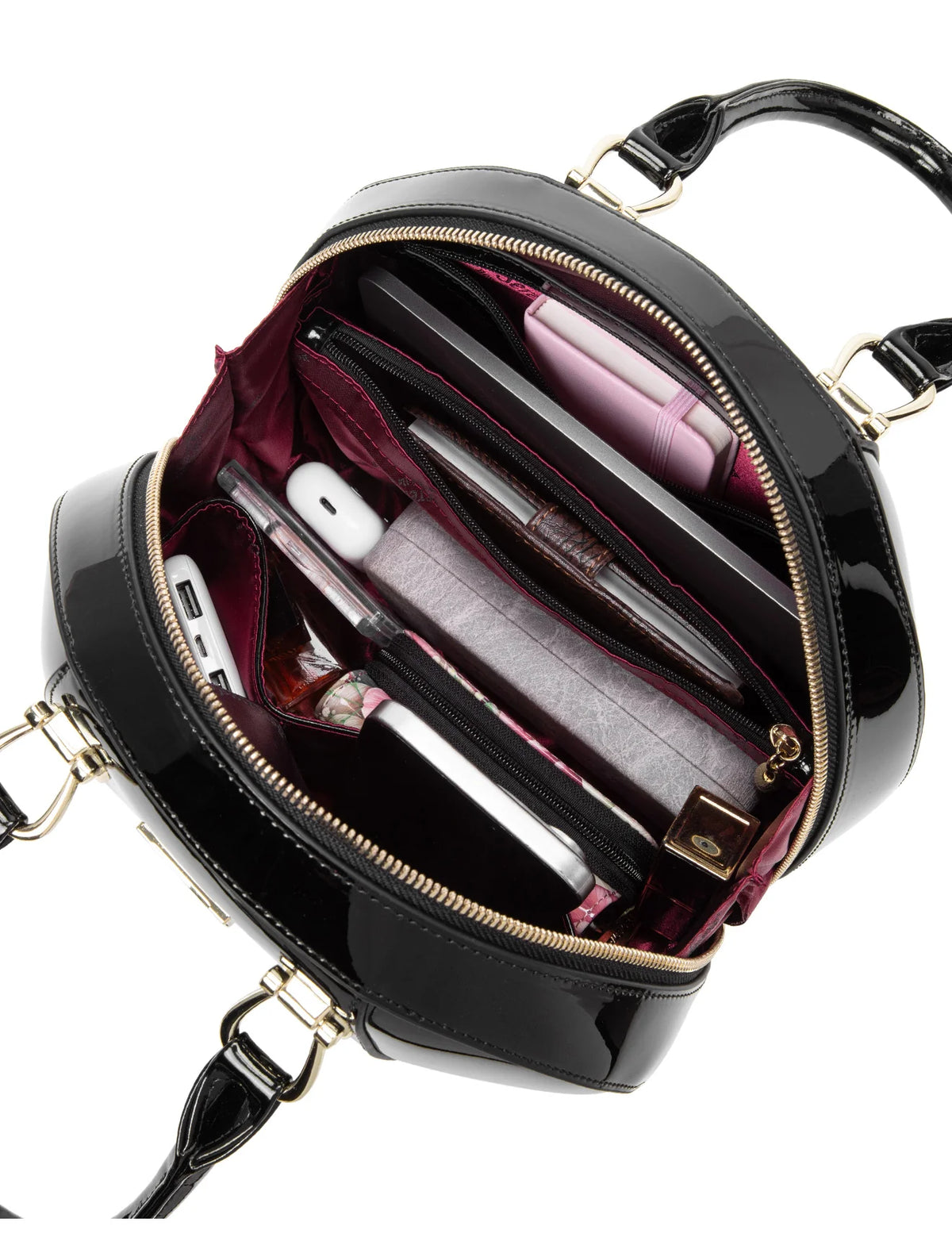 Allura Rounded Mini Patent Leather Handbag - Black