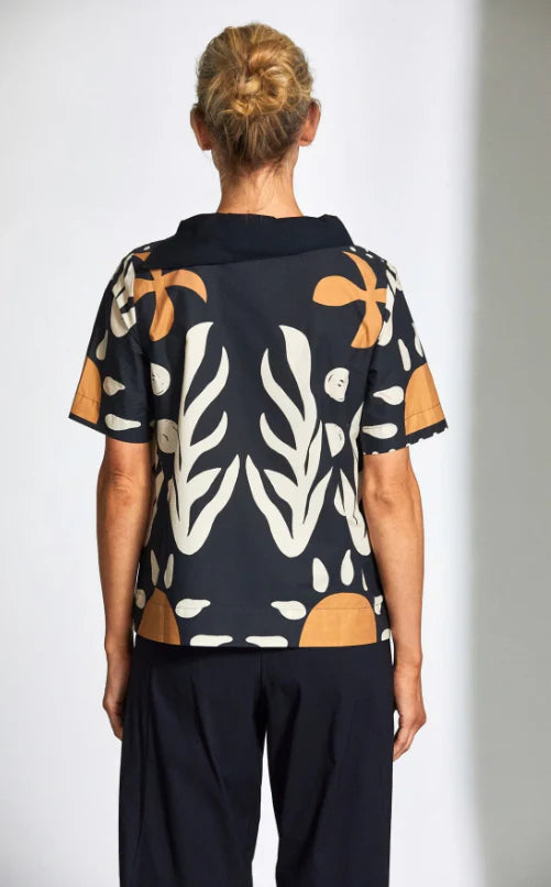 Peruzzi - Cotton Print Top - Navy
