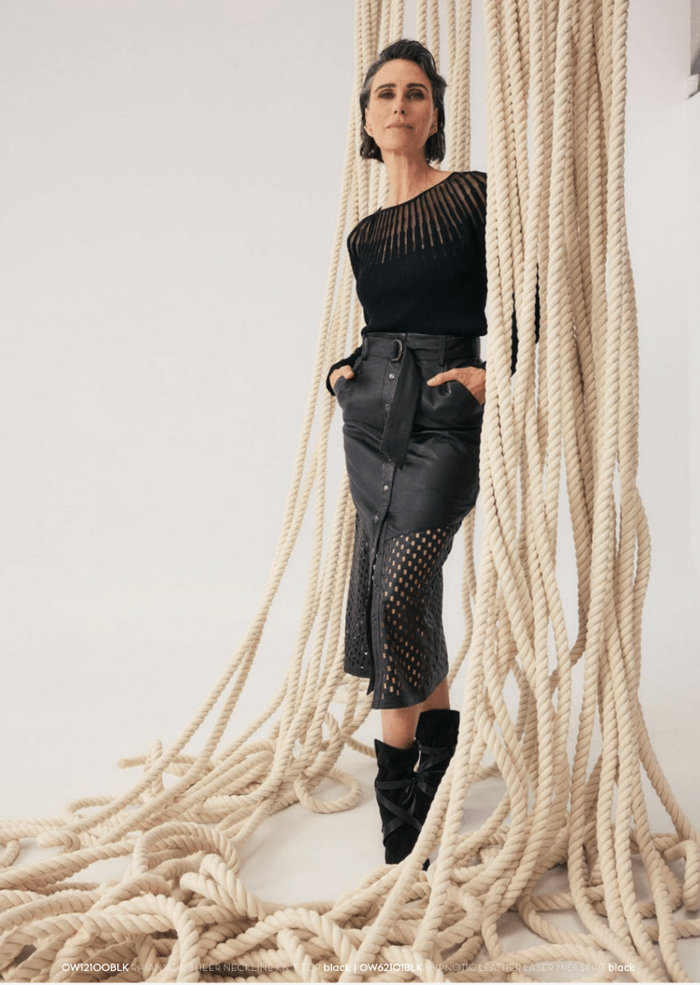 Once Was -  Hypnotic Leather Custom Laser Midi Skirt - Black Lattice