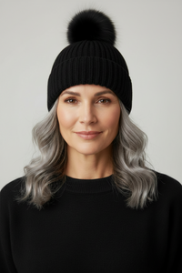 Angora Black Beanie - Lux Pom Pom