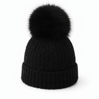 Angora Black Beanie - Lux Pom Pom